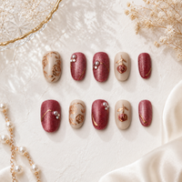 Rose Velvet Pearl Oval Press On Nails
