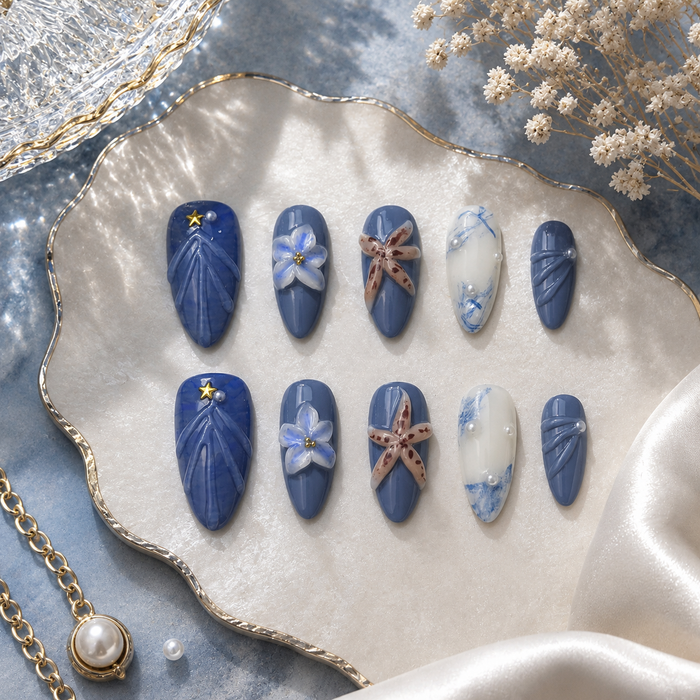 Bluebell Whisper Floral Almond Press On Nails