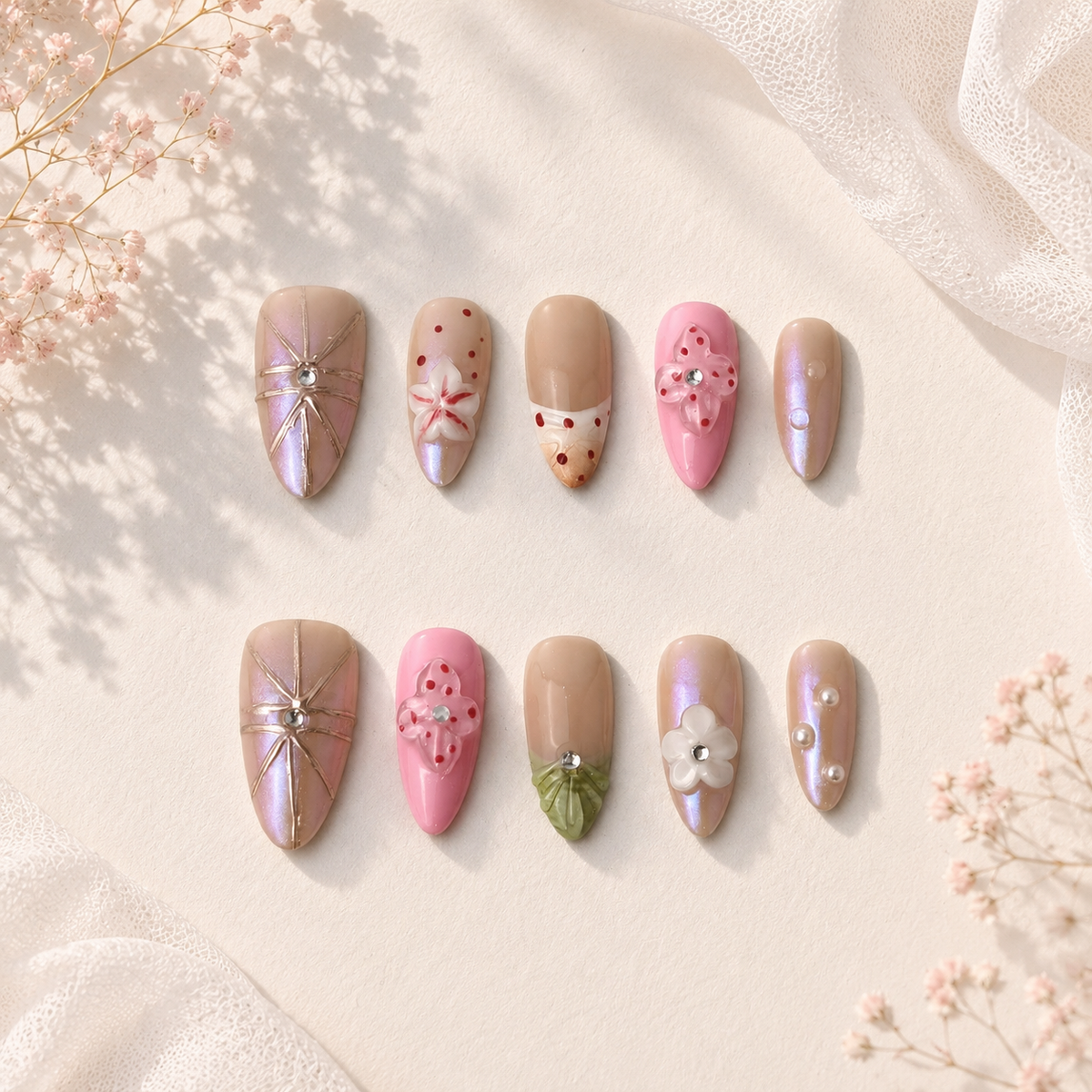 Pink Bloom Almond Press On Nails