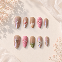 Pink Bloom Almond Press On Nails