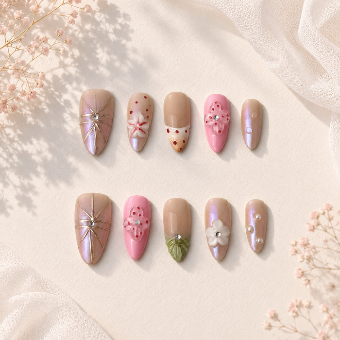 Pink Bloom Almond Press On Nails