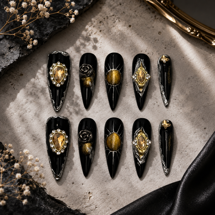 Obsidian Crown Stiletto Press On Nails