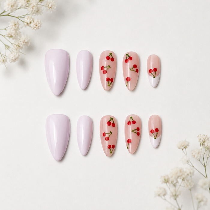 Cherry Milk Long Almond Press On Nails