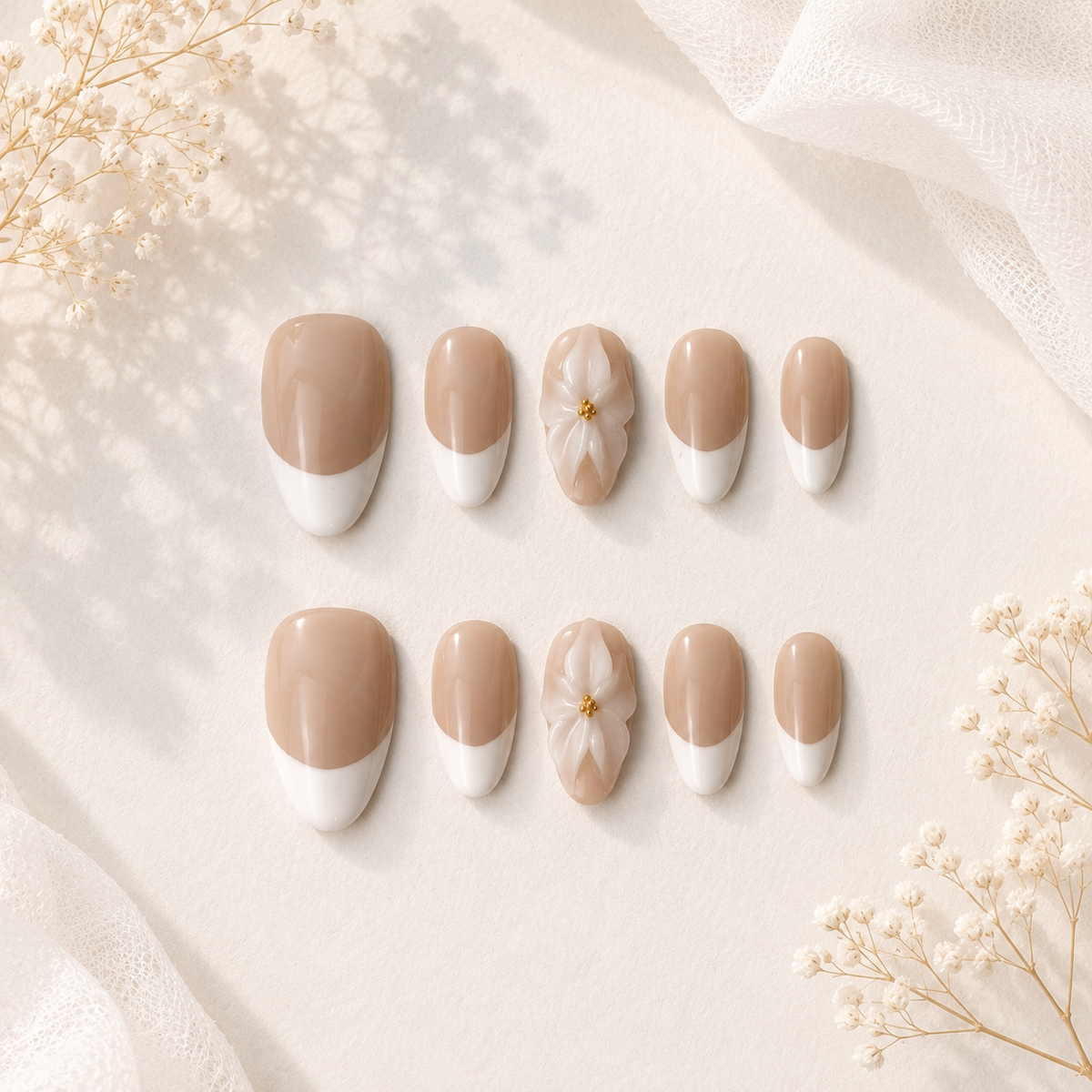 Ivory Bloom Short Almond Press On Nails