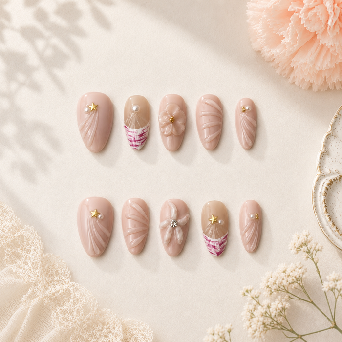 Seashell Kiss Short Almond Press On Nails