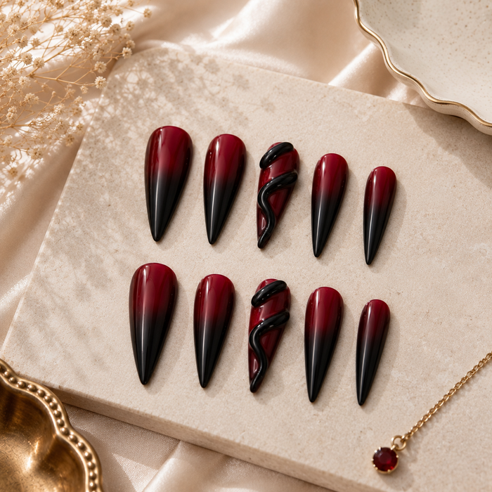 Crimson Serpent Stiletto Press On Nails