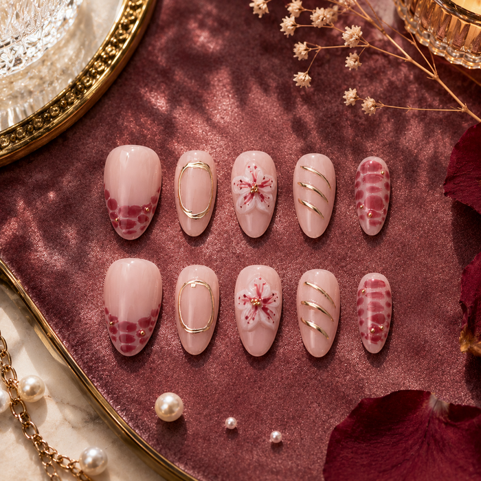 Blossom Whisper Pink Floral Almond Press On Nails