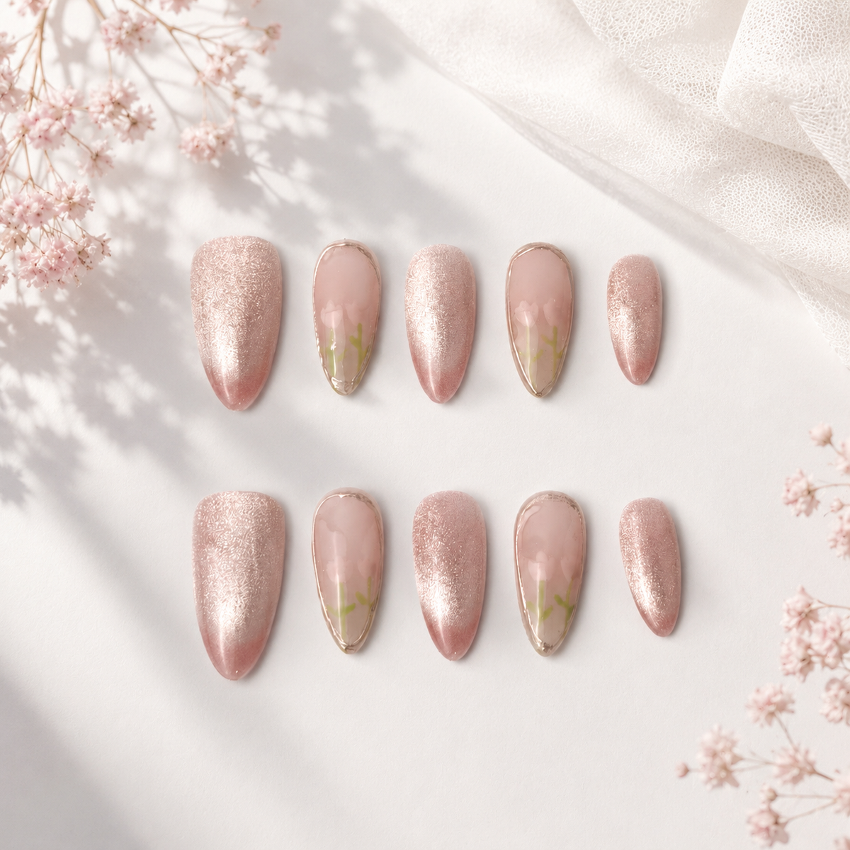 Blushing Bloom Almond Press On Nails