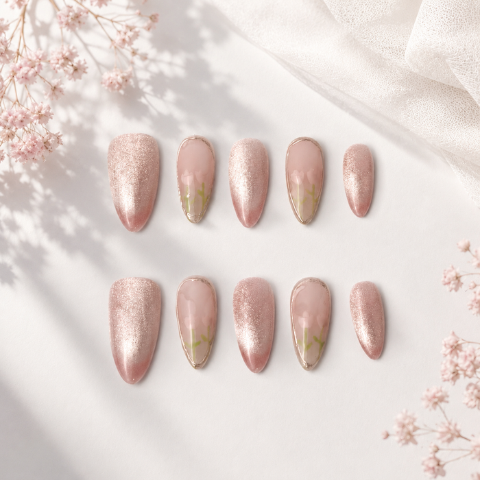 Blushing Bloom Almond Press On Nails