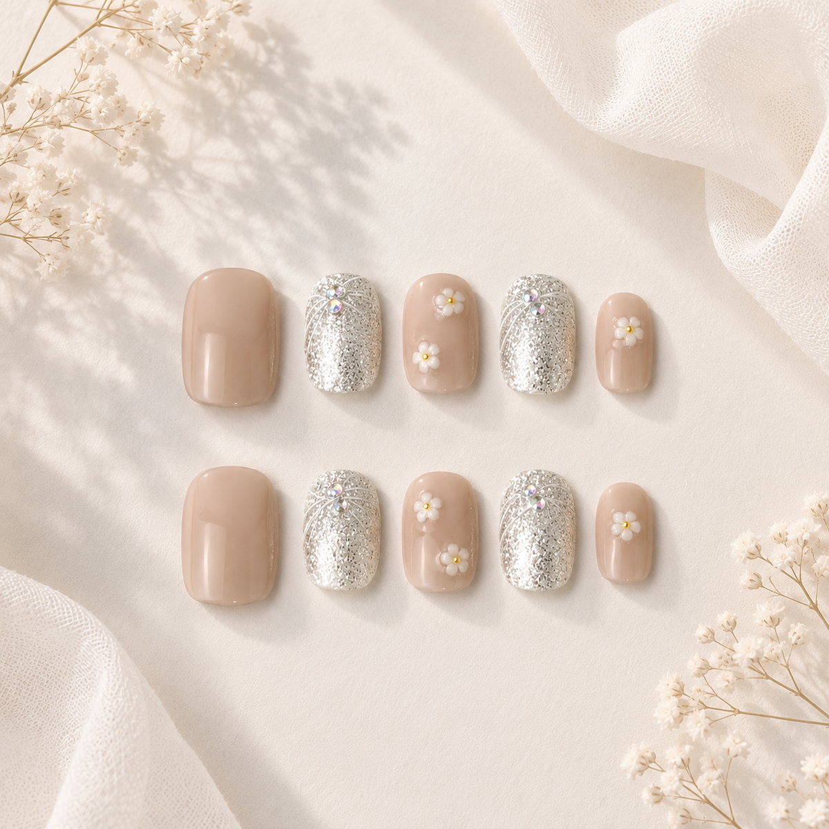 Daisy Sparkle Squoval Press On Nails