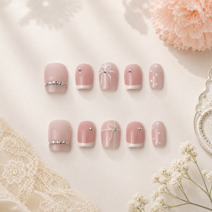 Pink Ribbon Extra Short Squoval Press On Nails