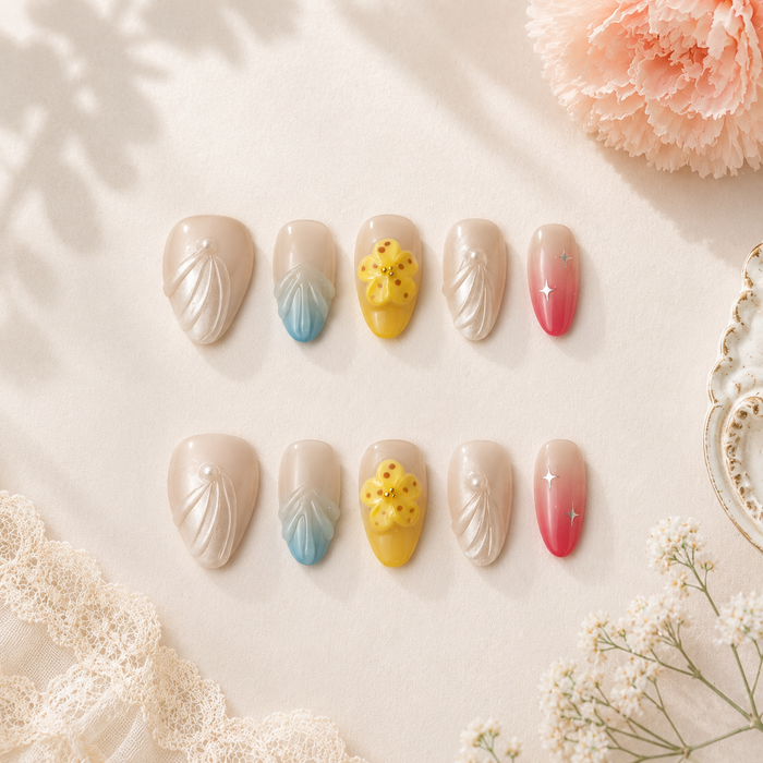 Sunny Blossom Short Almond Press On Nails