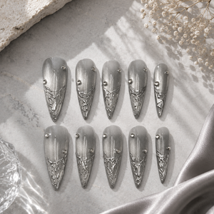 Silver Frost Sculpt Stiletto Press On Nails