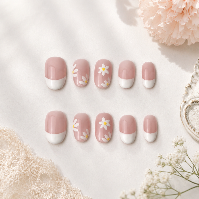 Daisy French Tip Extra Short Oval Press On Nails