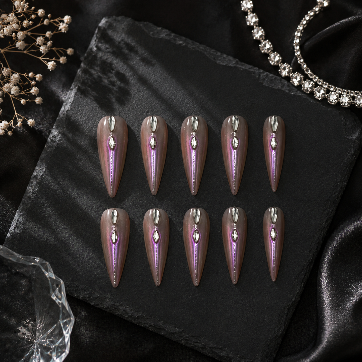 Rose Quartz Chrome Stiletto Press On Nails