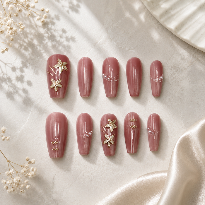 Blush Blossom Pearl Press On Nails
