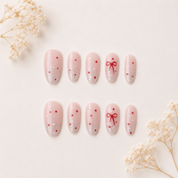 Cherry Ribbon Oval Press On Nails