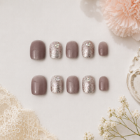 Champagne Cat Eye Glitter Squoval Press On Nails