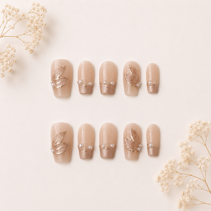 Pearl Petal Coffin Press On Nails