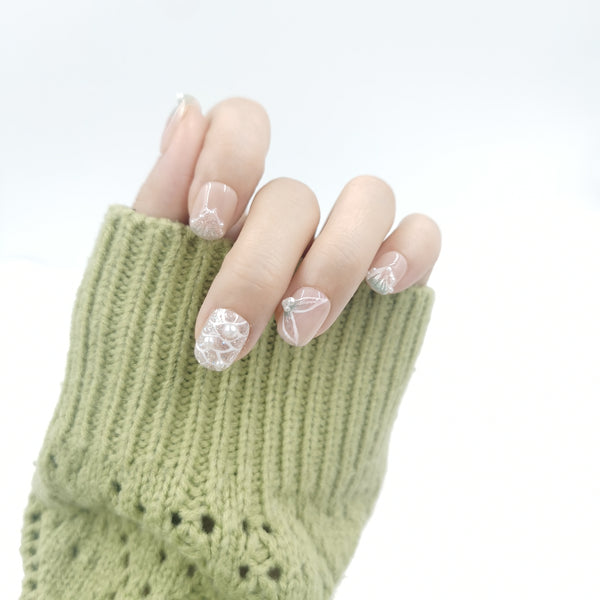 Pearl Sage Blossom Coffin Press On Nails
