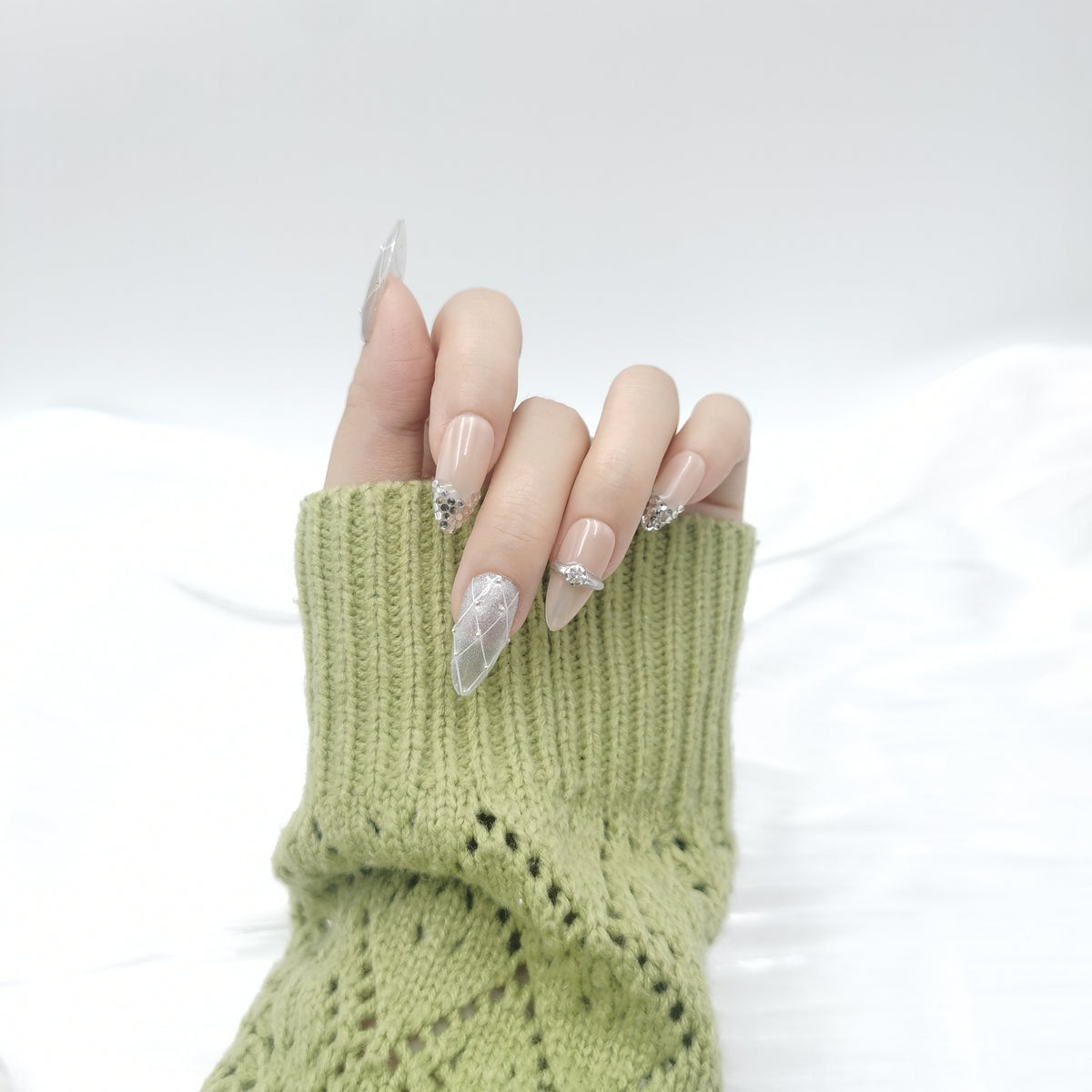 Crystal Luxe Almond Press On Nails