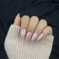 Moonlit Pearl Pink Chrome Almond Press On Nails