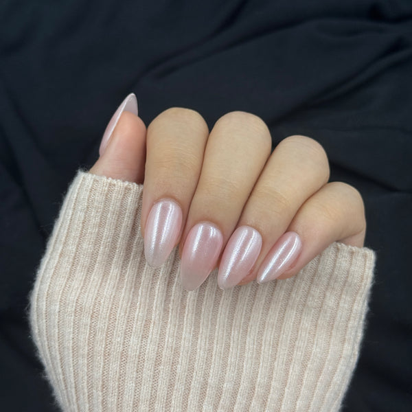 Moonlit Pearl Pink Chrome Almond Press On Nails