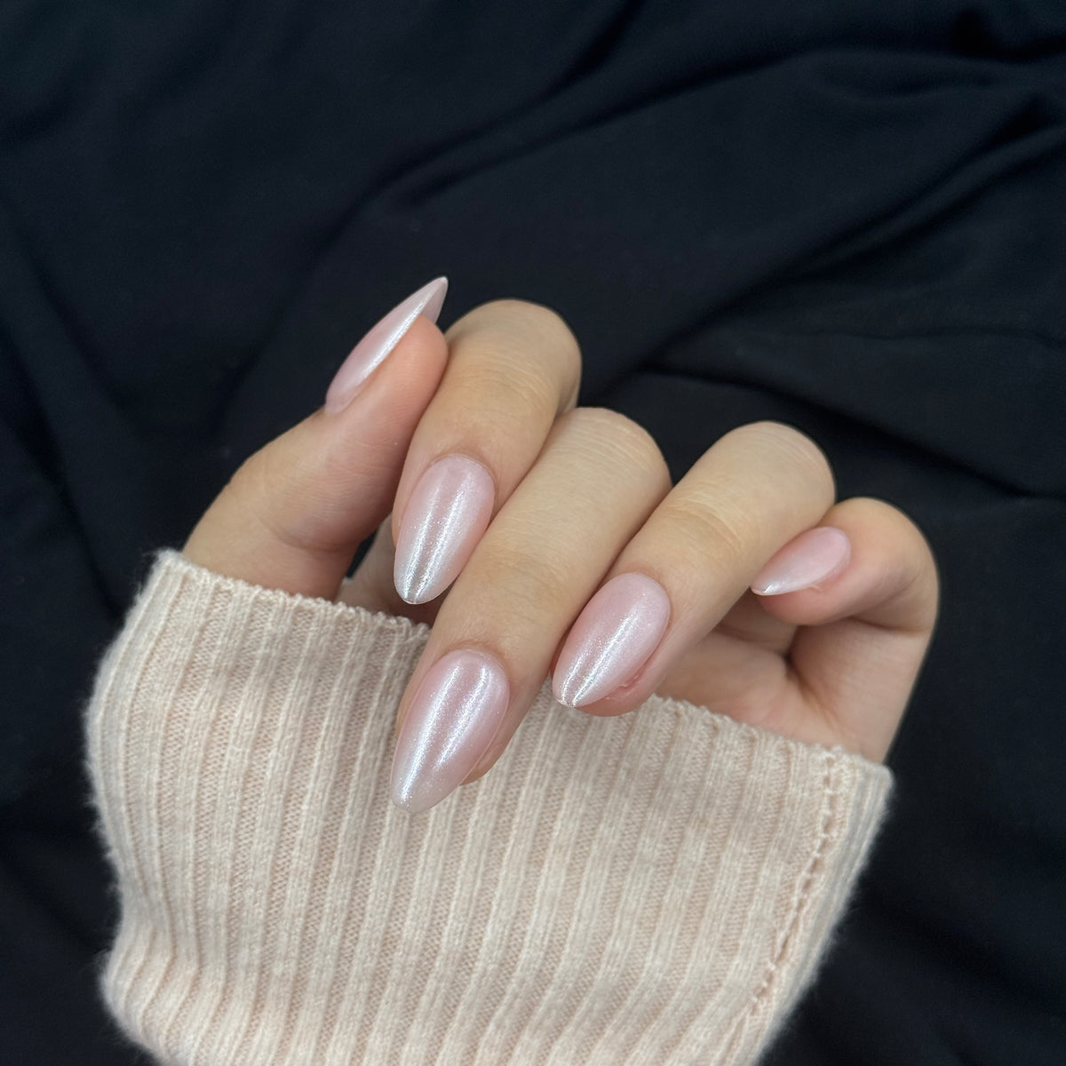 Moonlit Pearl Pink Chrome Almond Press On Nails