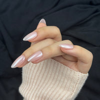 Moonlit Pearl Pink Chrome Almond Press On Nails