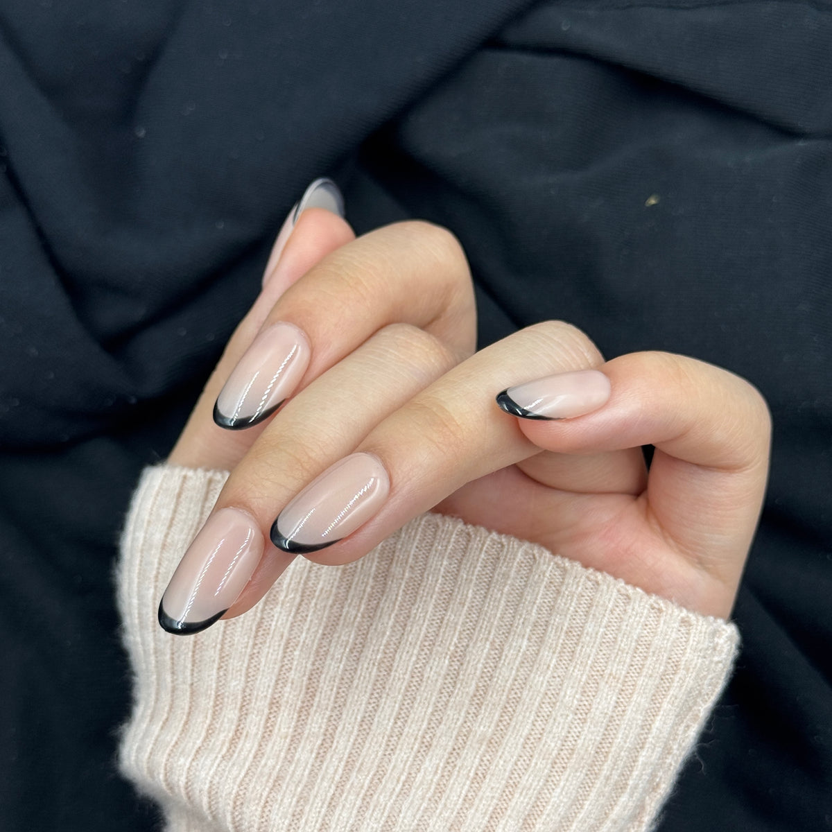 Midnight French Nude Oval Press On Nails
