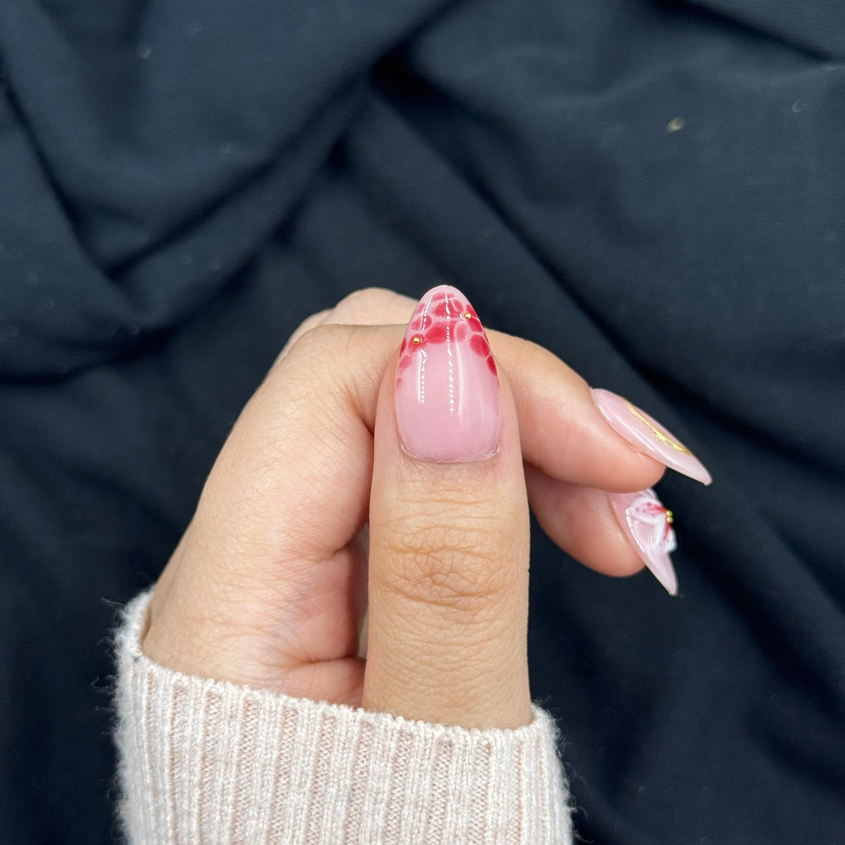 Blossom Whisper Pink Floral Almond Press On Nails
