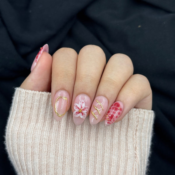Blossom Whisper Pink Floral Almond Press On Nails