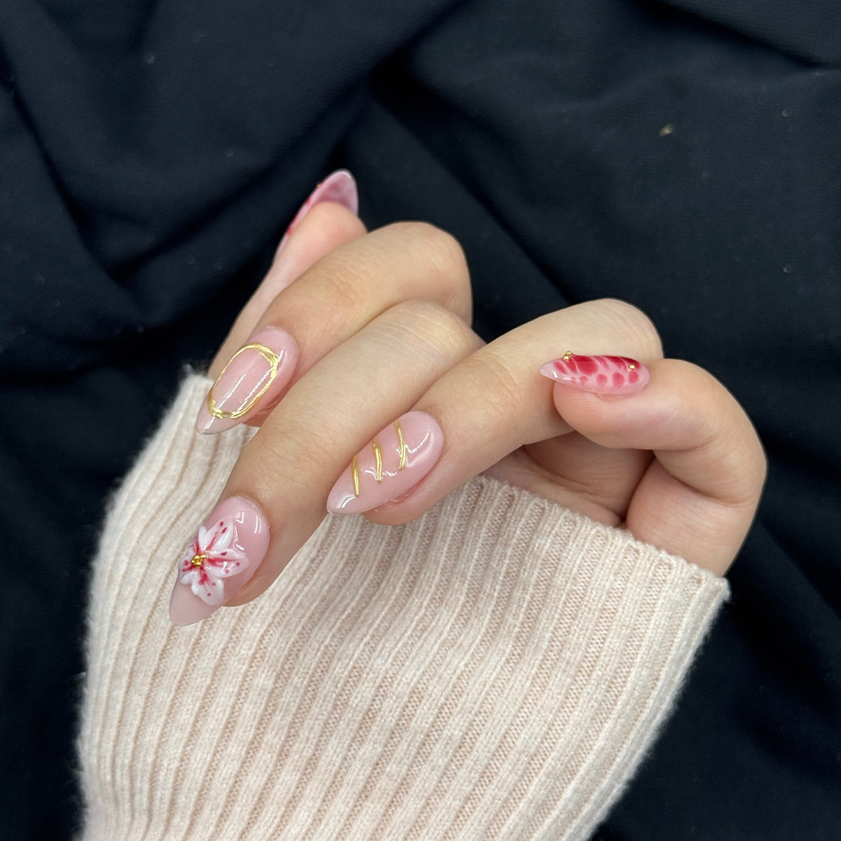 Blossom Whisper Pink Floral Almond Press On Nails