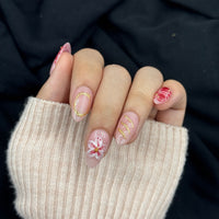 Blossom Whisper Pink Floral Almond Press On Nails