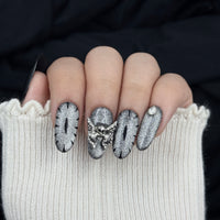 Shadow Requiem Black Chrome Oval Press On Nails