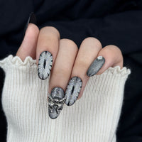Shadow Requiem Black Chrome Oval Press On Nails