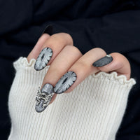 Shadow Requiem Black Chrome Oval Press On Nails