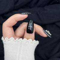 Shadow Requiem Black Chrome Oval Press On Nails