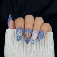 Bluebell Whisper Floral Almond Press On Nails