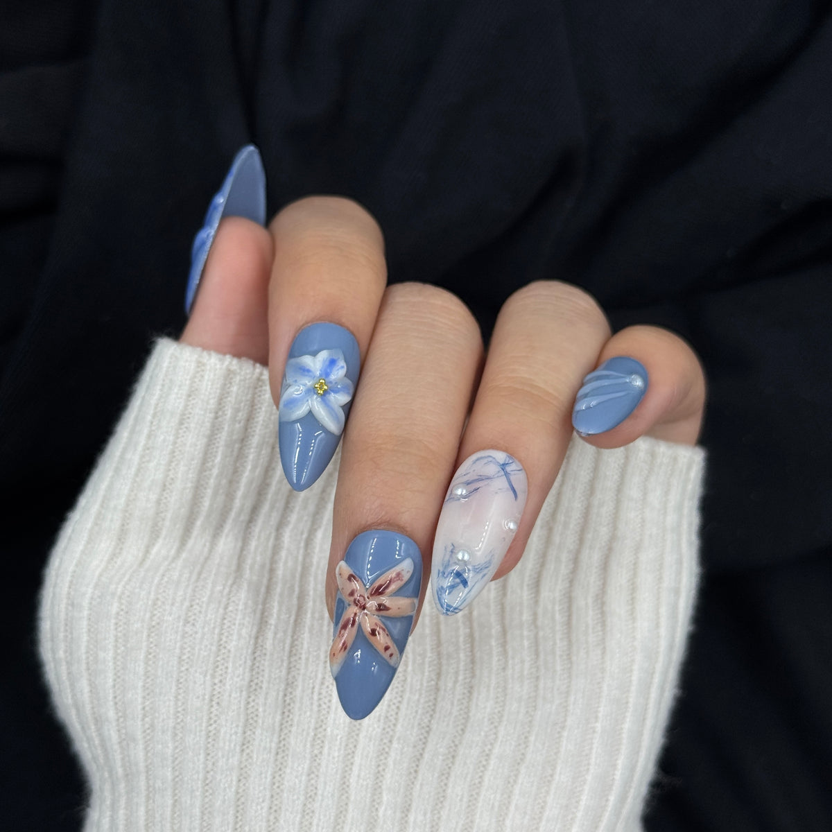 Bluebell Whisper Floral Almond Press On Nails