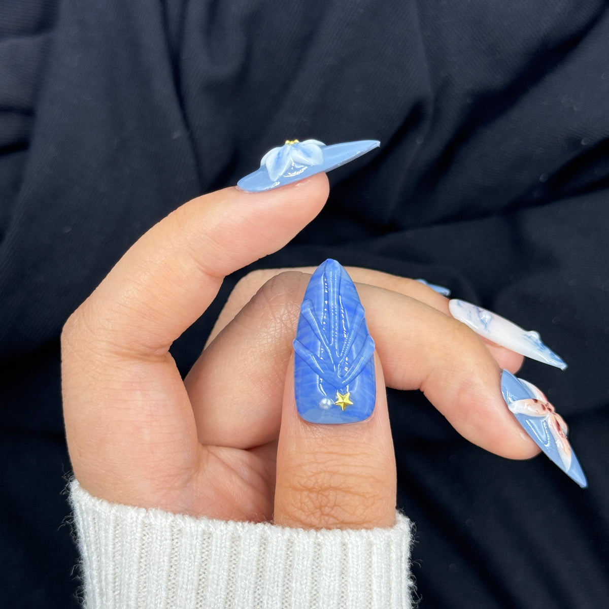 Bluebell Whisper Floral Almond Press On Nails