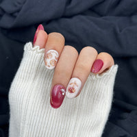 Rose Velvet Pearl Oval Press On Nails