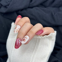 Rose Velvet Pearl Oval Press On Nails