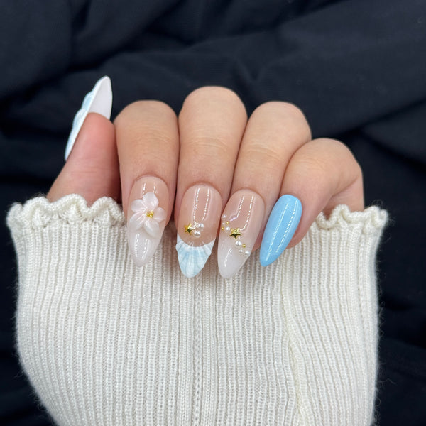 Ocean Pearl Blossom Almond Press On Nails