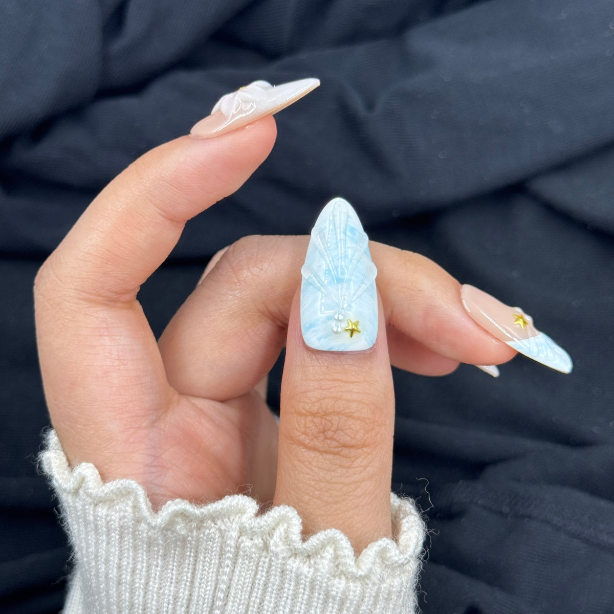 Ocean Pearl Blossom Almond Press On Nails