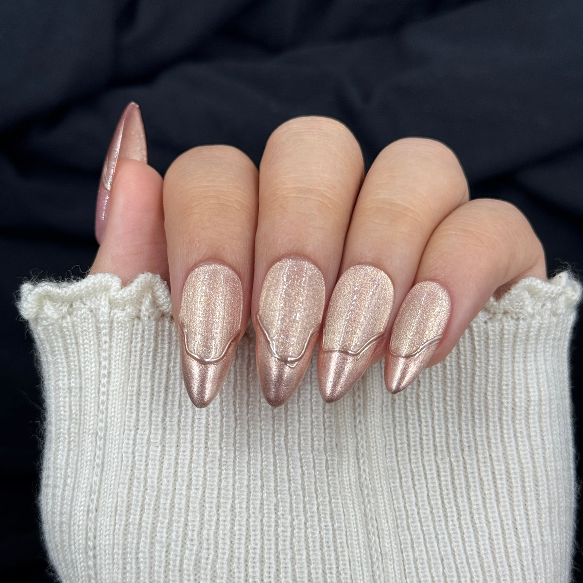 Champagne Glaze Chrome Almond Press On Nails