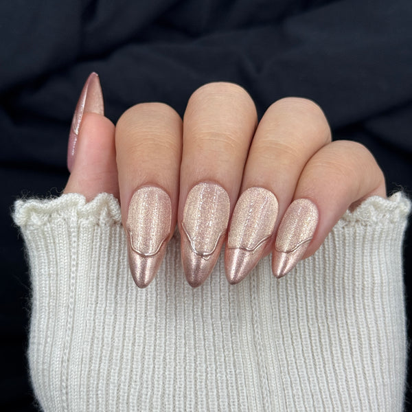 Champagne Glaze Chrome Almond Press On Nails