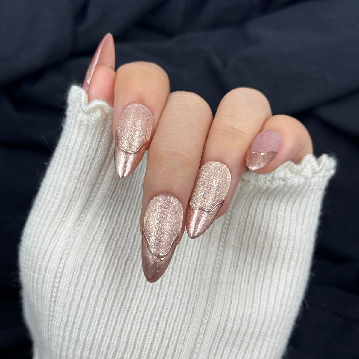 Champagne Glaze Chrome Almond Press On Nails