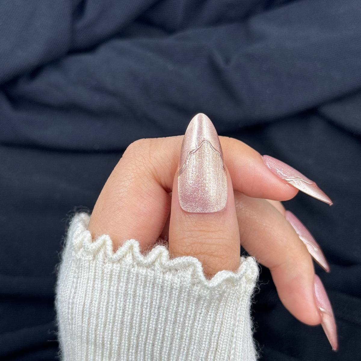 Champagne Glaze Chrome Almond Press On Nails
