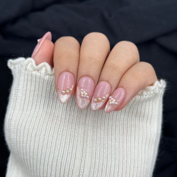 Blush Petal Pearl Almond Press On Nails
